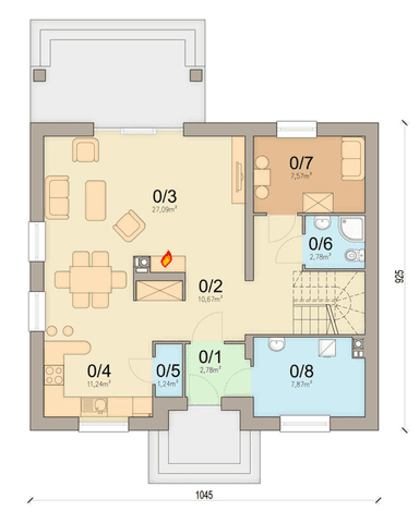 Rzut parteru domu jednorodzinnego Kiwi 4