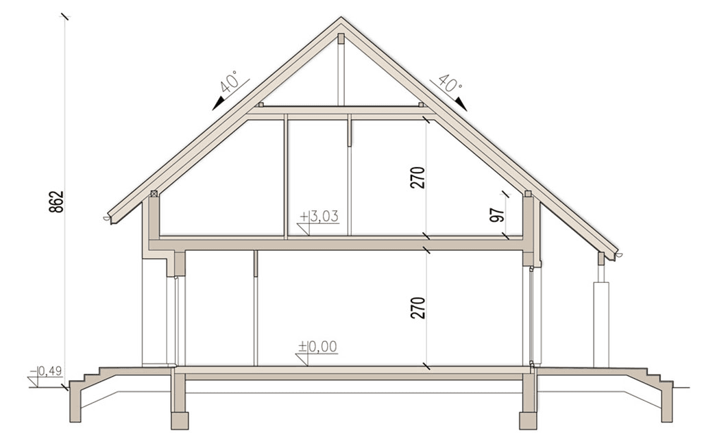 Przekrój domu jednorodzinnego Kiwi 4