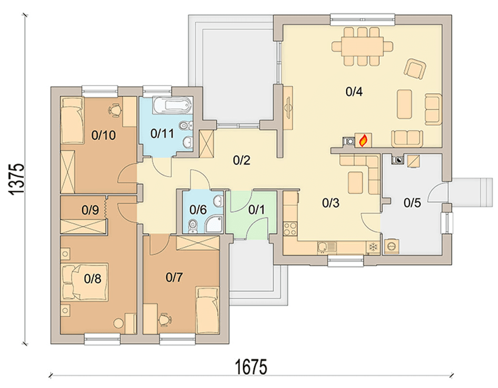 rzut parteru domu jednorodzinnego Kokos