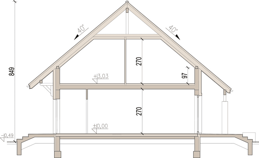 Przekrój domu jednorodzinnego Kornetto