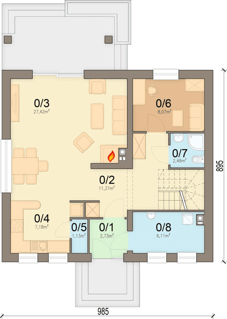 Rzut parteru domu jednorodzinnego Kornetto