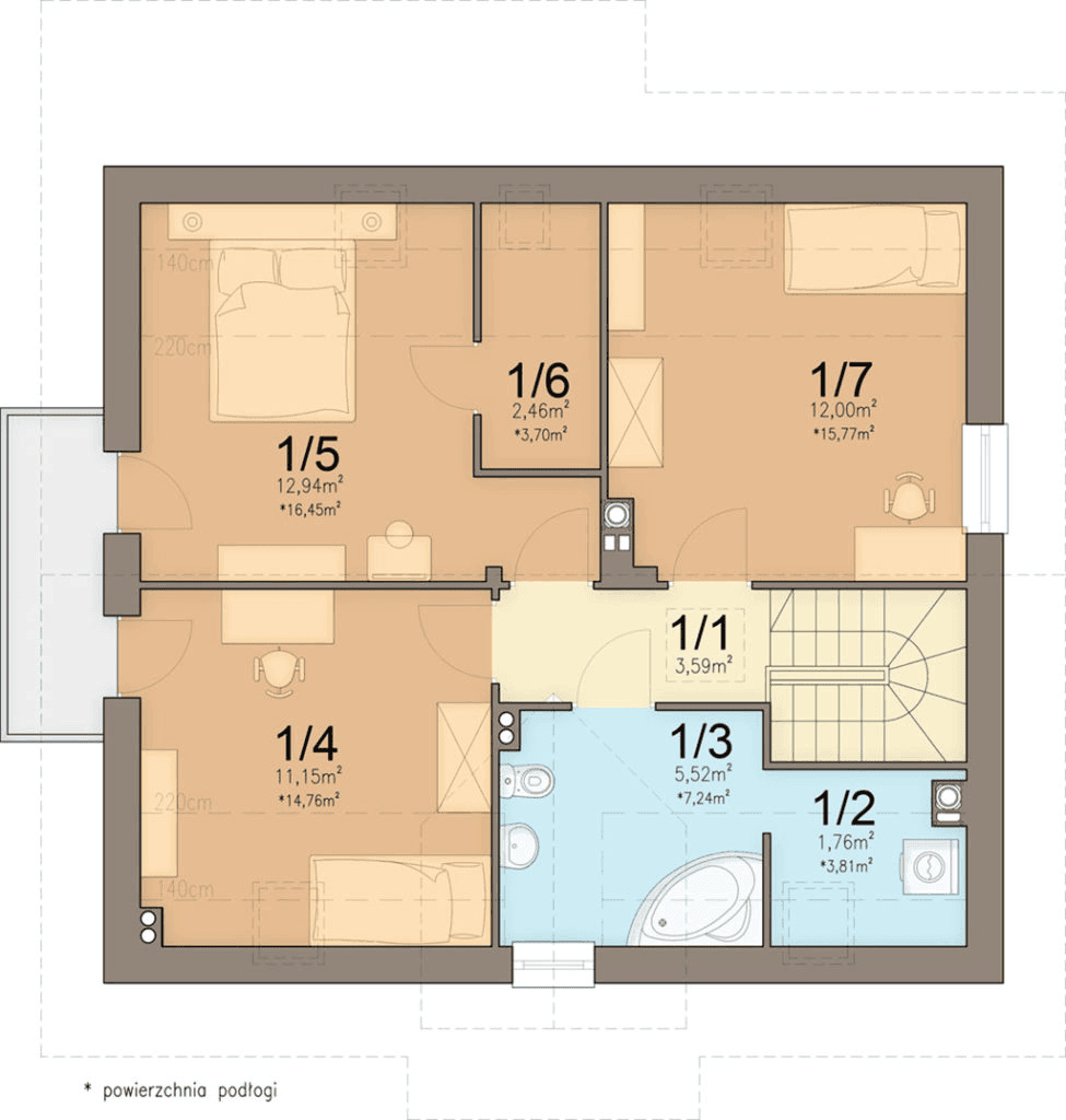 Rzut poddasza domu jednorodzinnego Kornetto