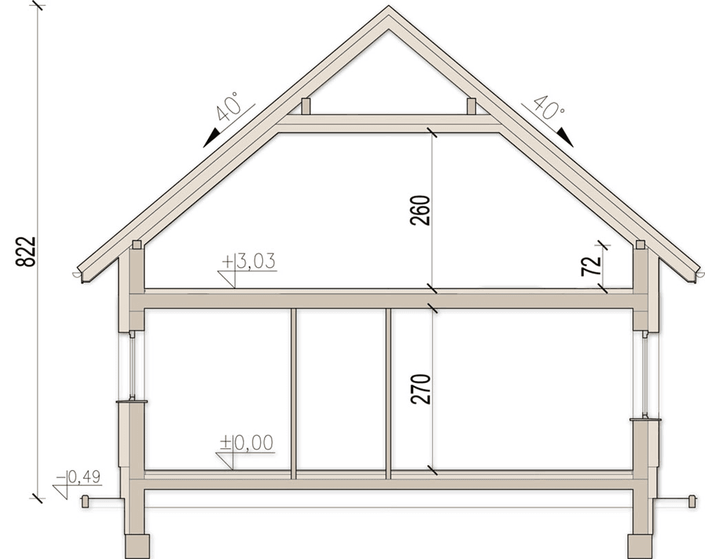 Przekrój domu jednorodzinnego Kortado