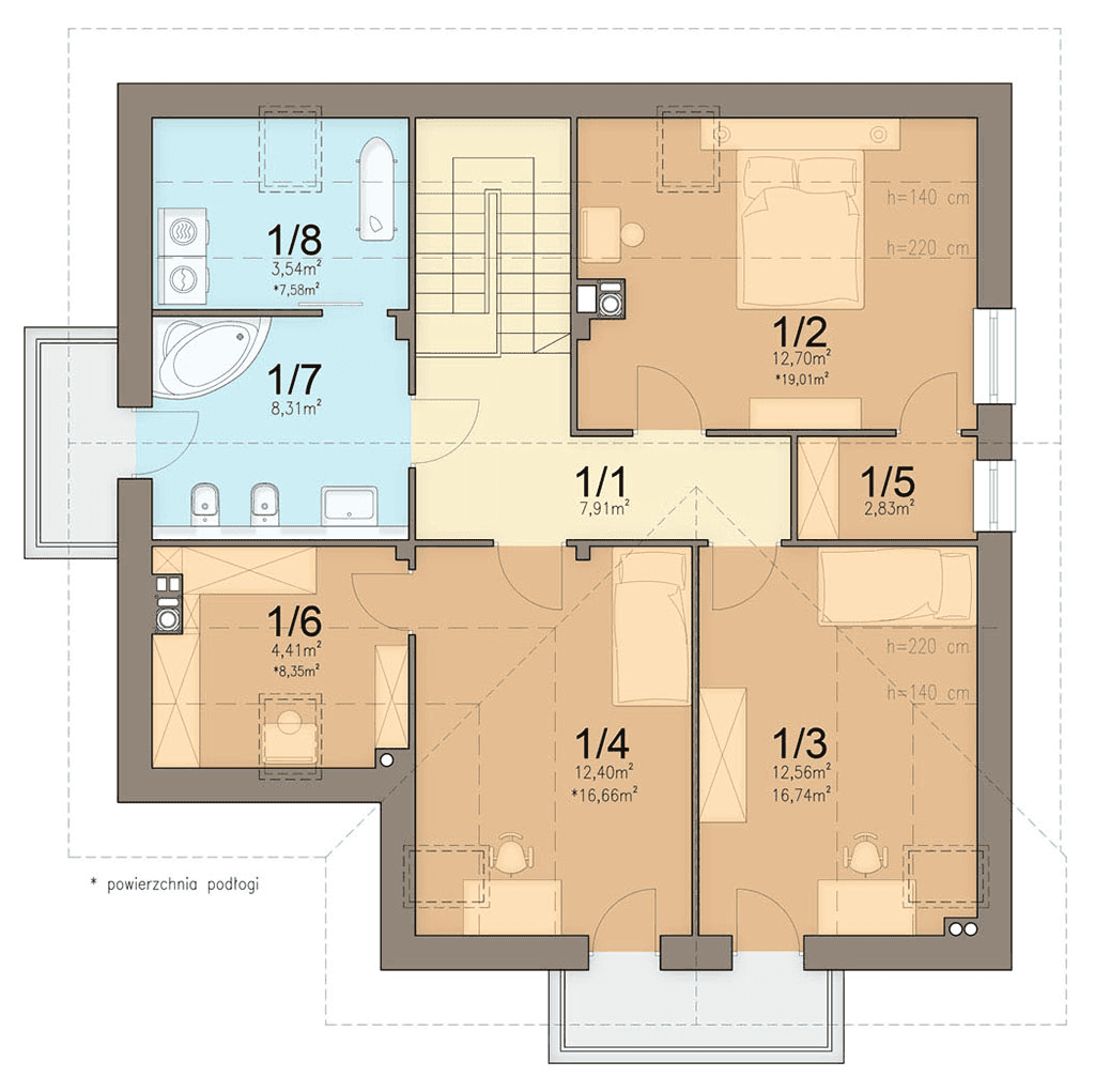 Rzut poddasza domu jednorodzinnego Kortado