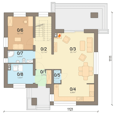 Rzut parteru domu jednorodzinnego Kortado