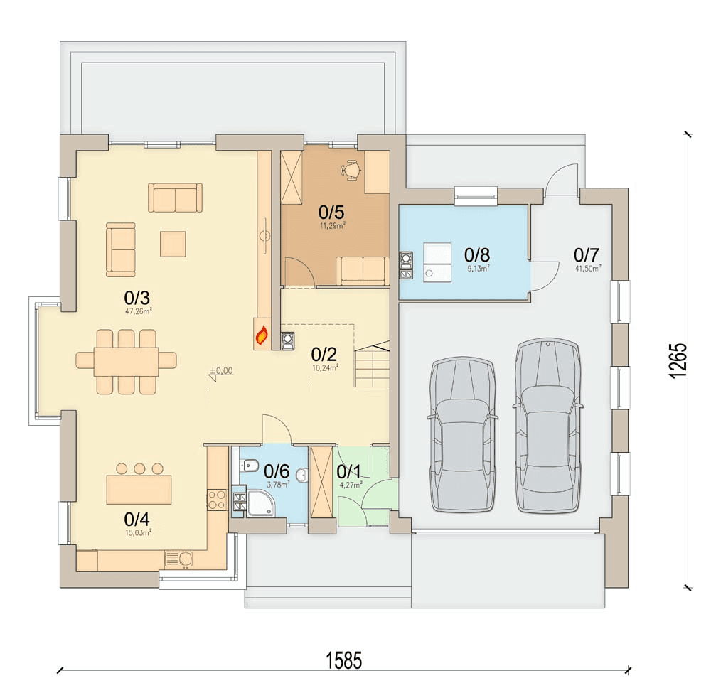 Rzut parteru domu jednorodzinnego Leonardo