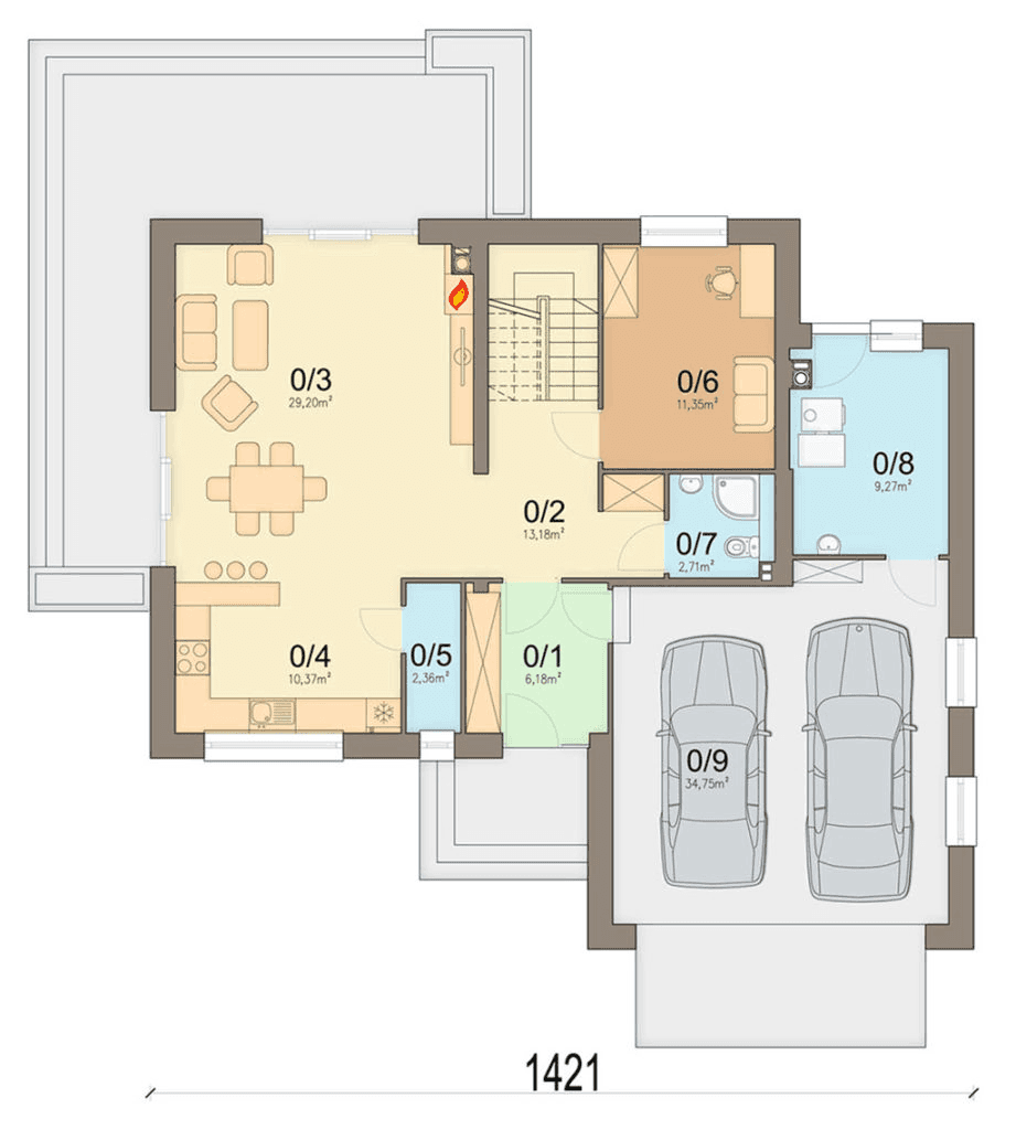 rzut parteru domu jednorodzinnego Liberica s2