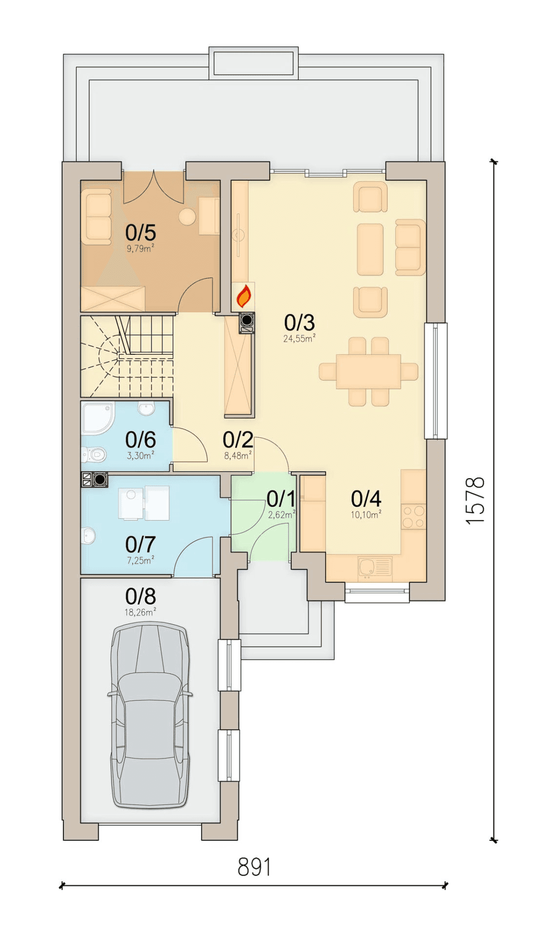 Rzut parteru domu jednorodzinnego Lungo 2