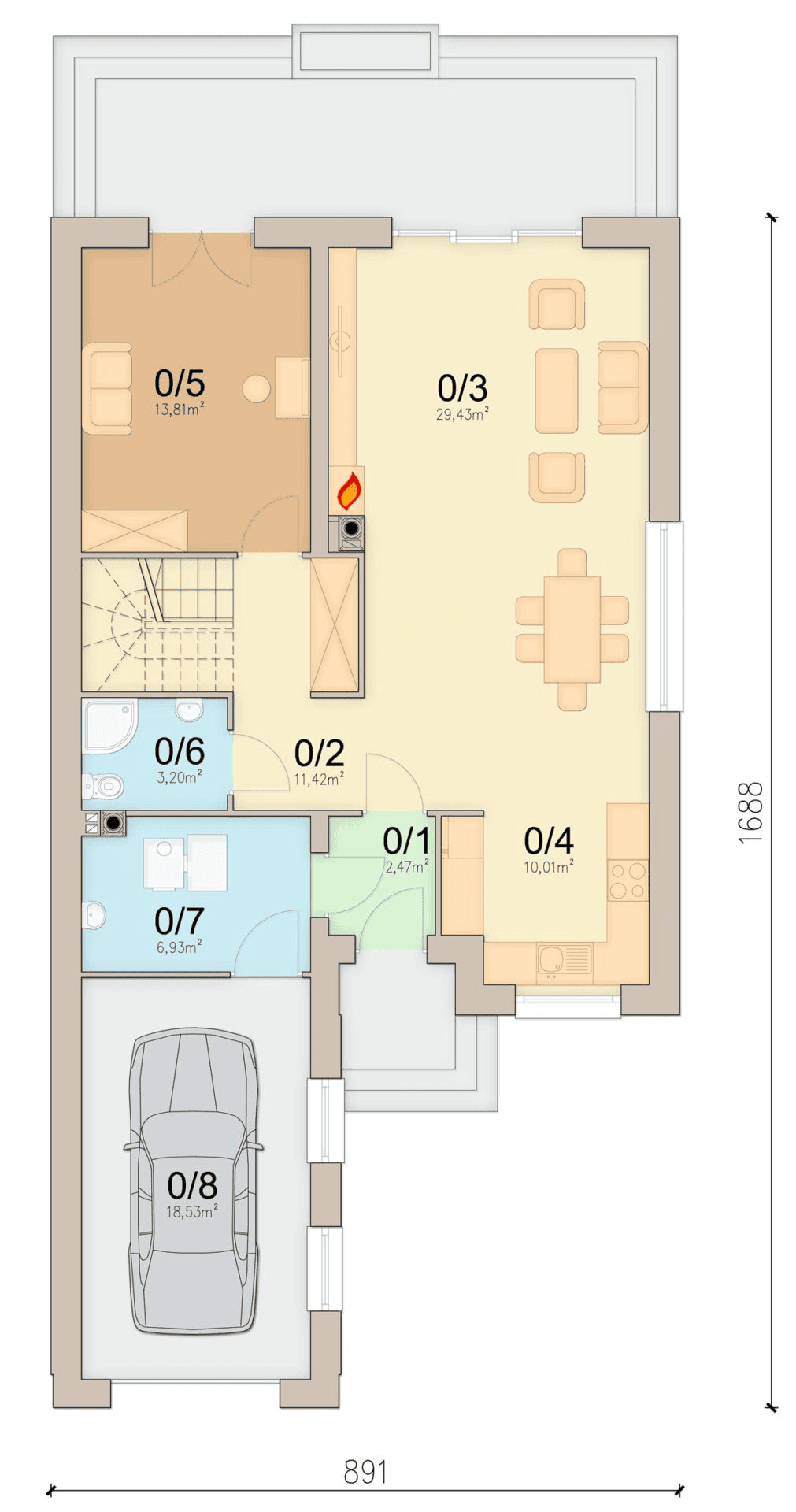 rzut parteru domu jednorodzinnego Lungo