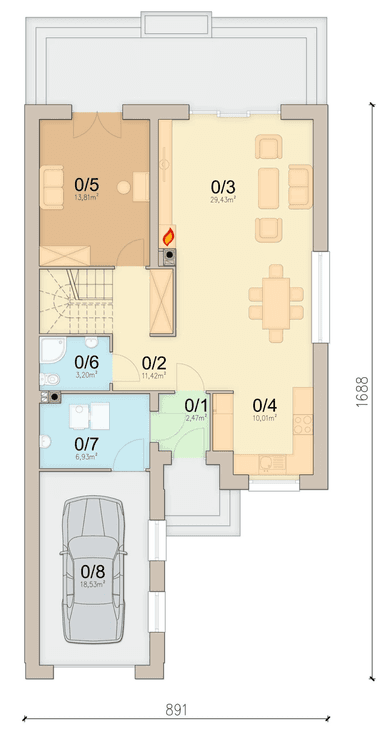 rzut parteru domu jednorodzinnego Lungo