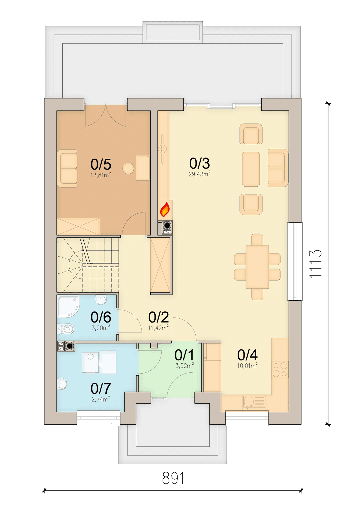 Rzut parteru domu jednorodzinnego Lungo 3