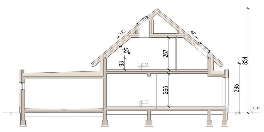 Przekrój domu jednorodzinnego Lungo 3 modern s2