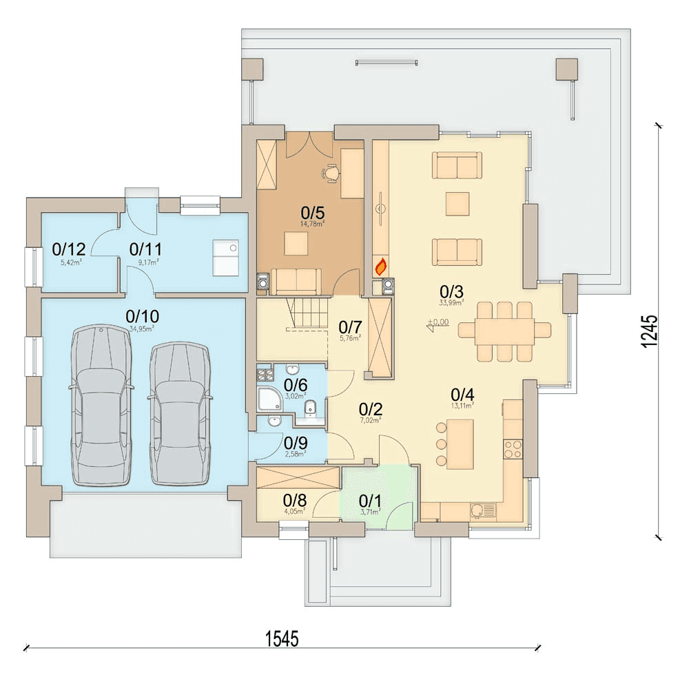 Rzut parteru domu jednorodzinnego Lungo 3 modern s2