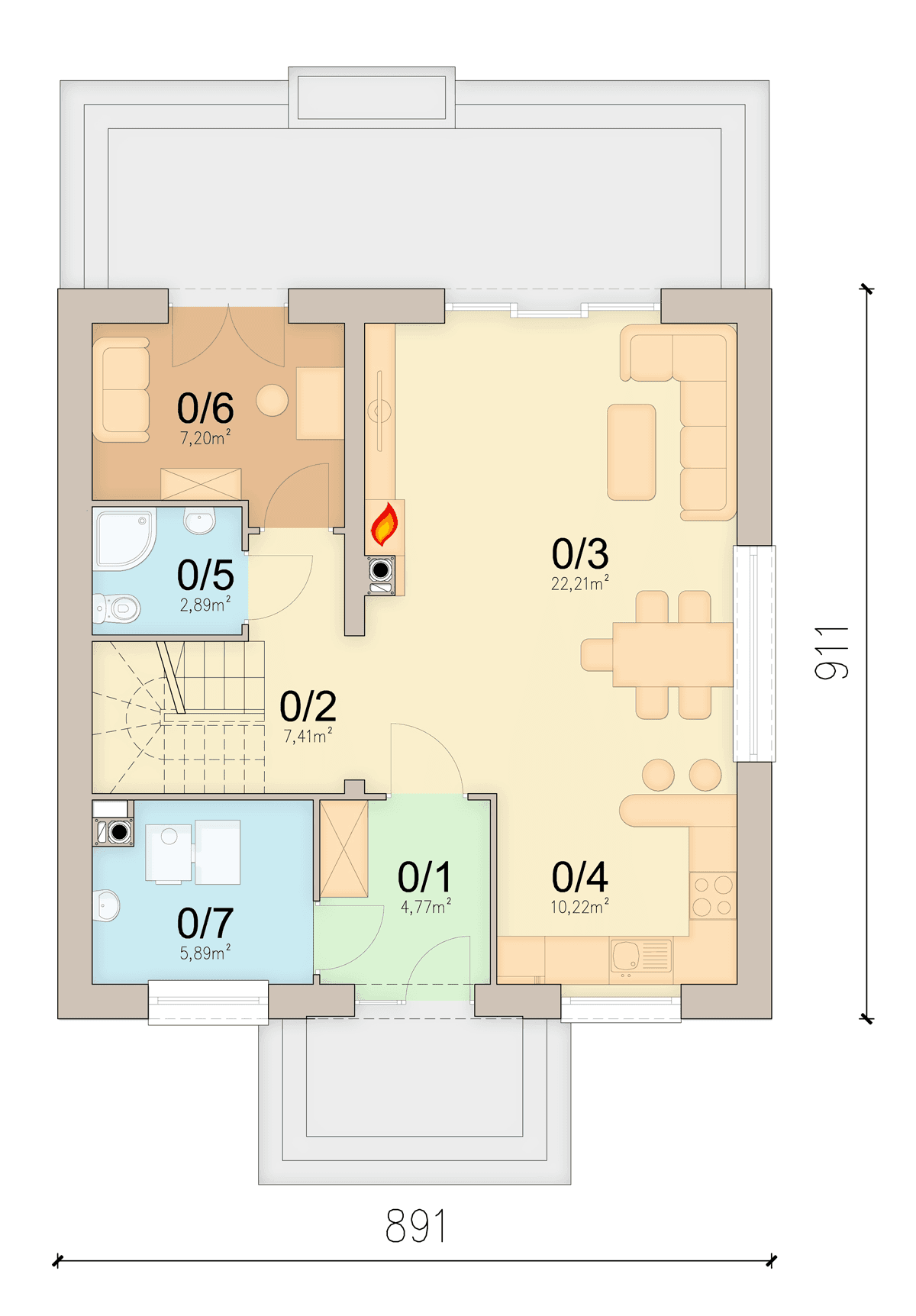 rzut parteru domu jednorodzinnego Lungo 4