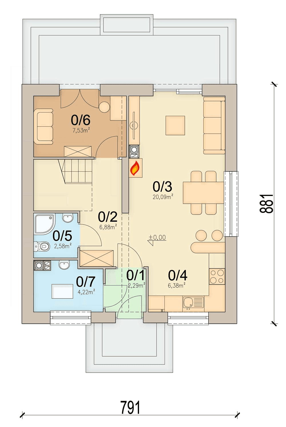 Rzut parteru domu jednorodzinnego Lungo 4 mini