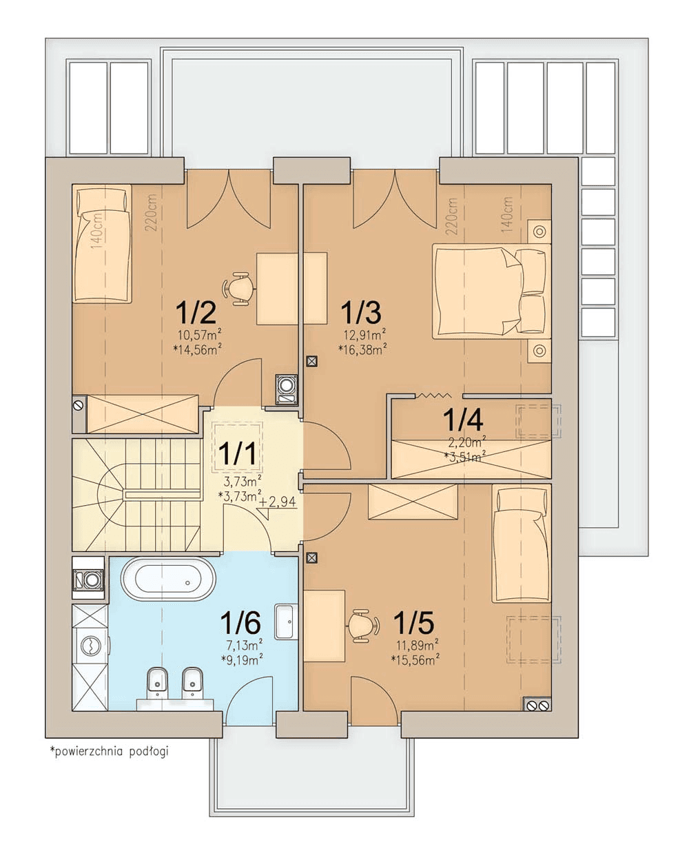 rzut poddasza domu jednorodzinnego Lungo modern