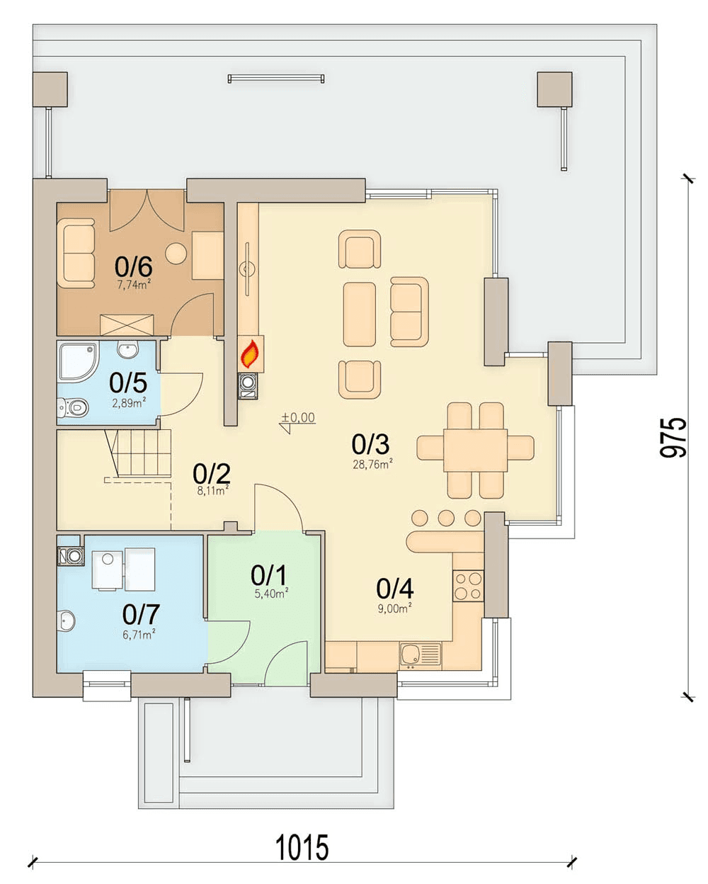 rzut parteru domu jednorodzinnego Lungo 4 modern