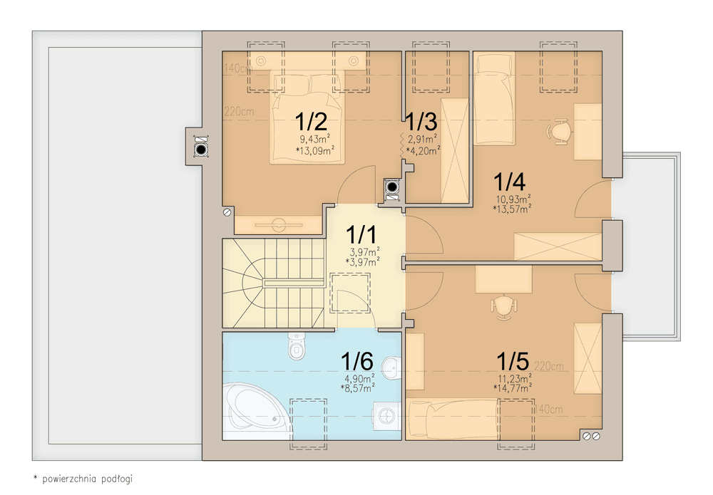 Rzut poddasza domu jednorodzinnego Lungo 5 g1
