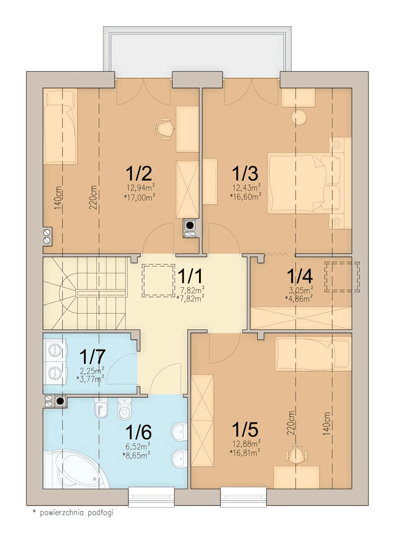 rzut poddasza domu jednorodzinnego Lungo 6