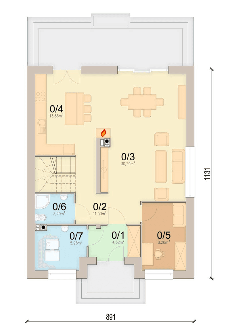 rzut parteru domu jednorodzinnego Lungo 6