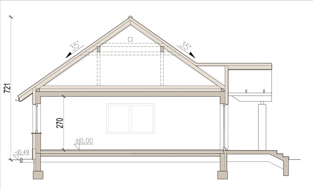 Przekrój domu jednorodzinnego Makdamia
