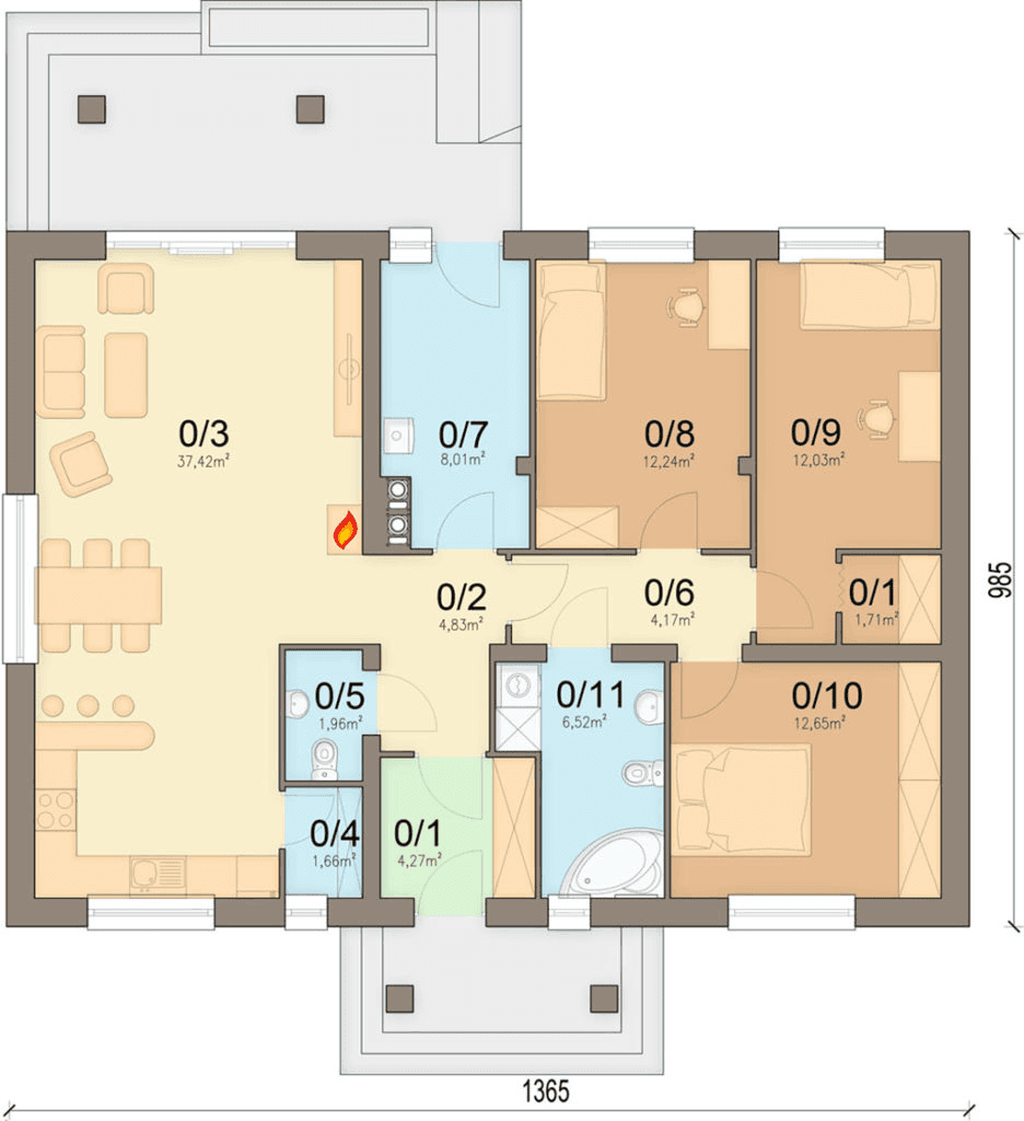 Rzut parteru domu jednorodzinnego Makadamia