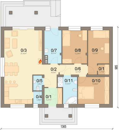 Rzut parteru domu jednorodzinnego Makadamia