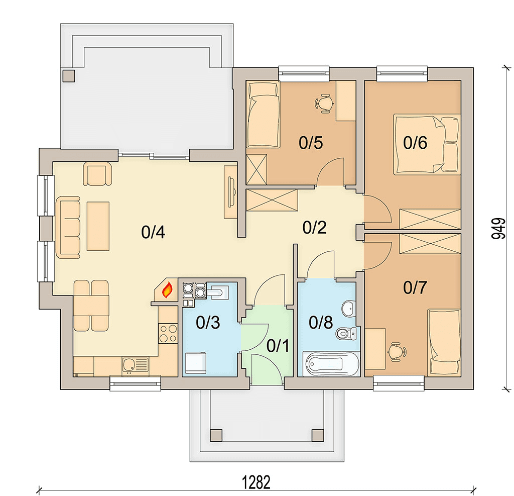 Rzut parteru domu jednorodzinnego Malibu