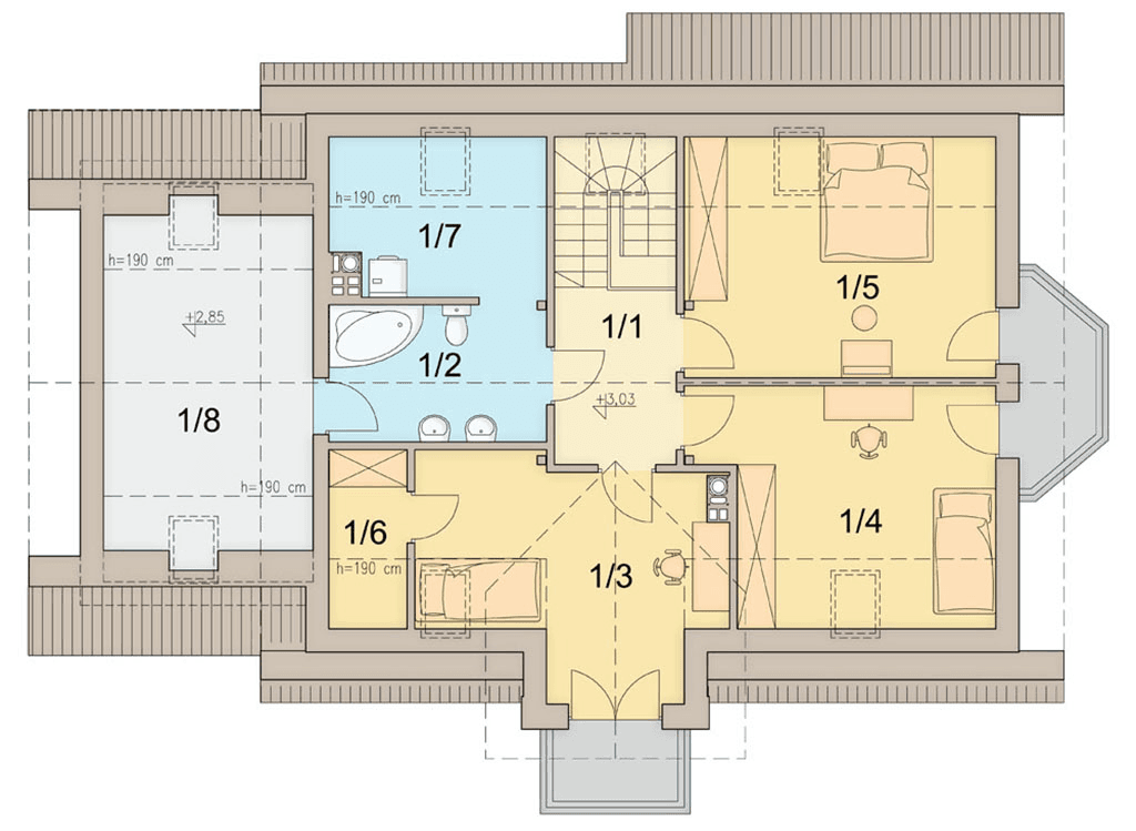Rzut poddasza domu jednorodzinnego Mango