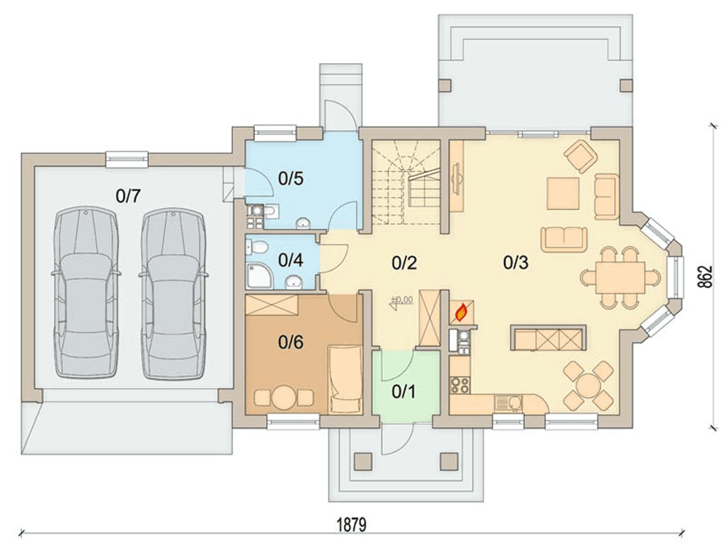 Rzut parteru domu jednorodzinnego Mango G2