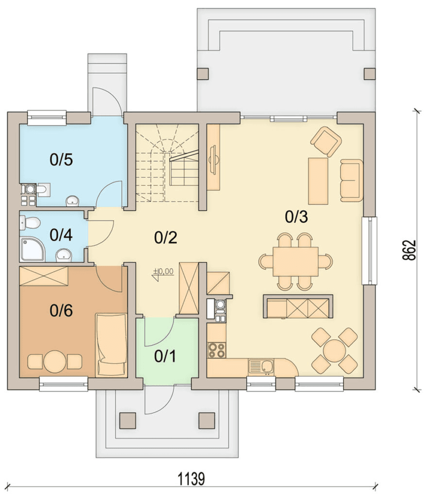 Rzut parteru domu jednorodzinnego Marcello