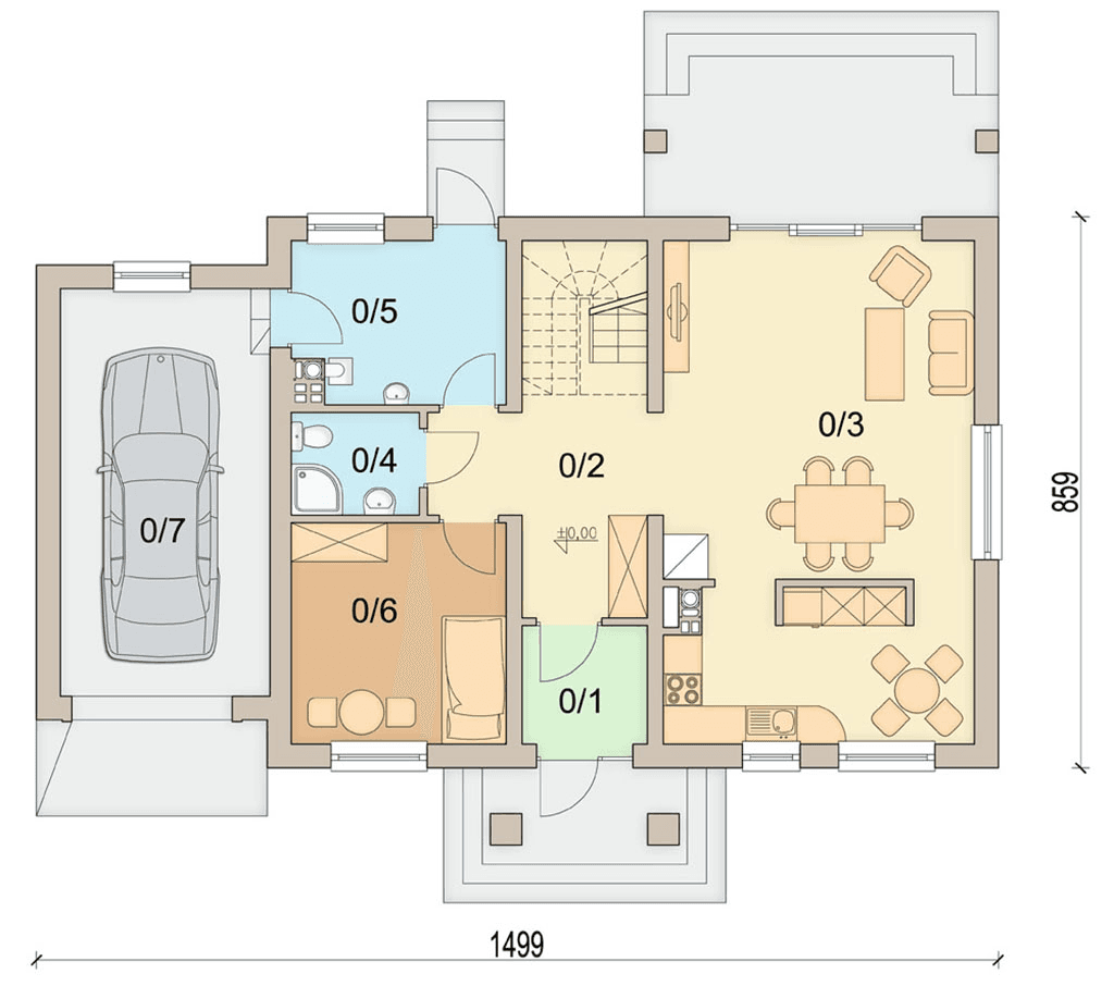 rzut parteru domu jednorodzinnego Marcello 2