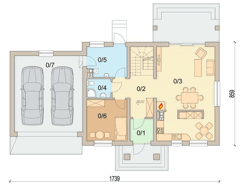 rzut parteru domu jednorodzinnego Marcello 2 G2