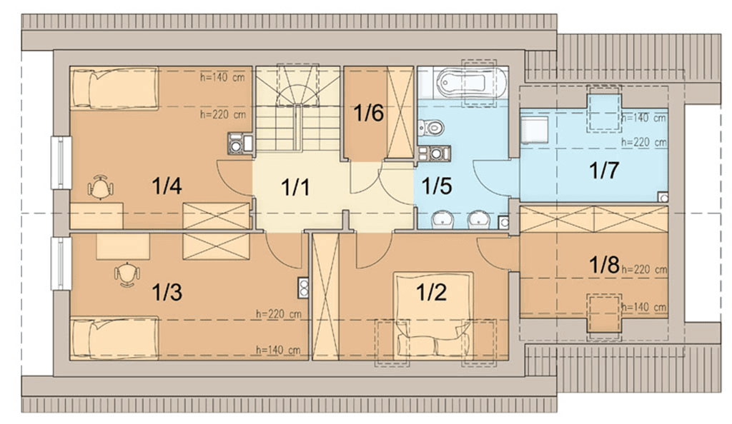 Rzut poddasza domu jednorodzinnego Migdał 2