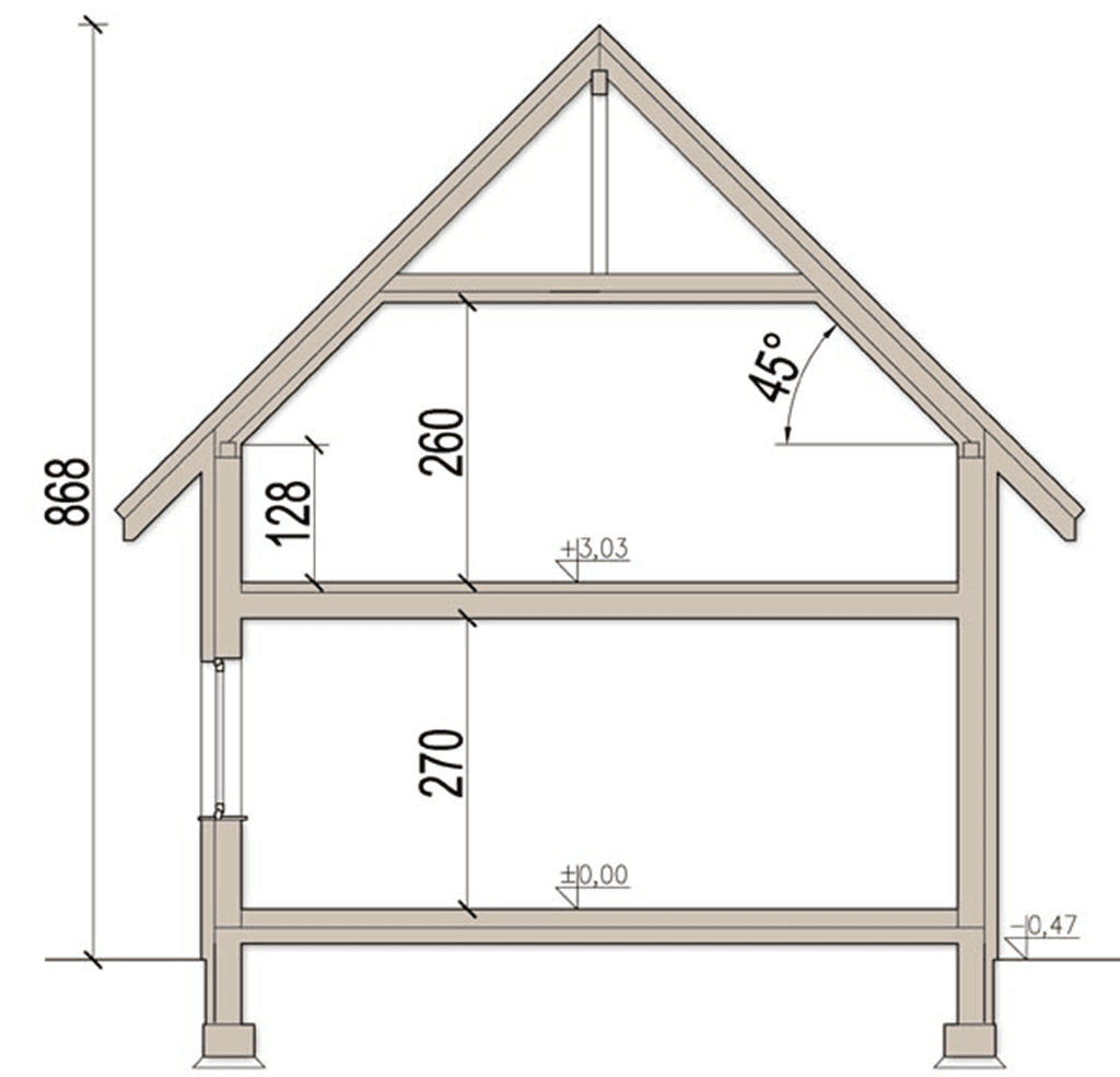 Przekrój domu jednorodzinnego Migdał 2