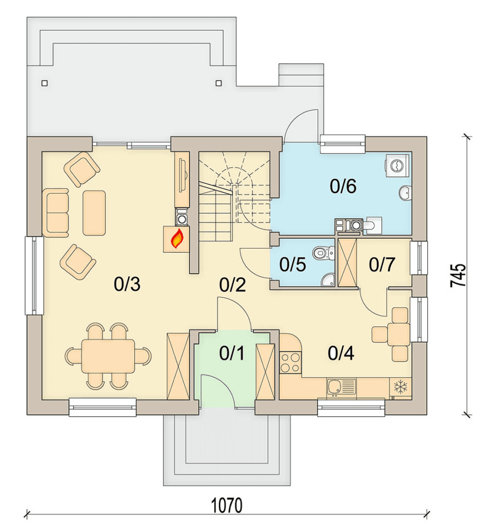 Rzut parteru domu jednorodzinnego Migdał