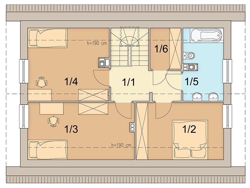 Rzut poddasza domu jednorodzinnego Migdał
