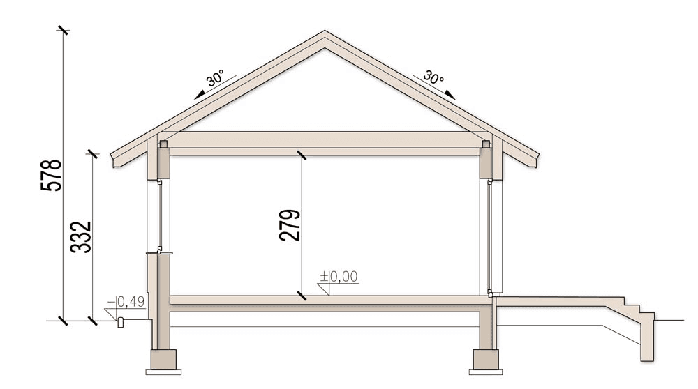 przekrój domu jednorodzinnego Mirabelka