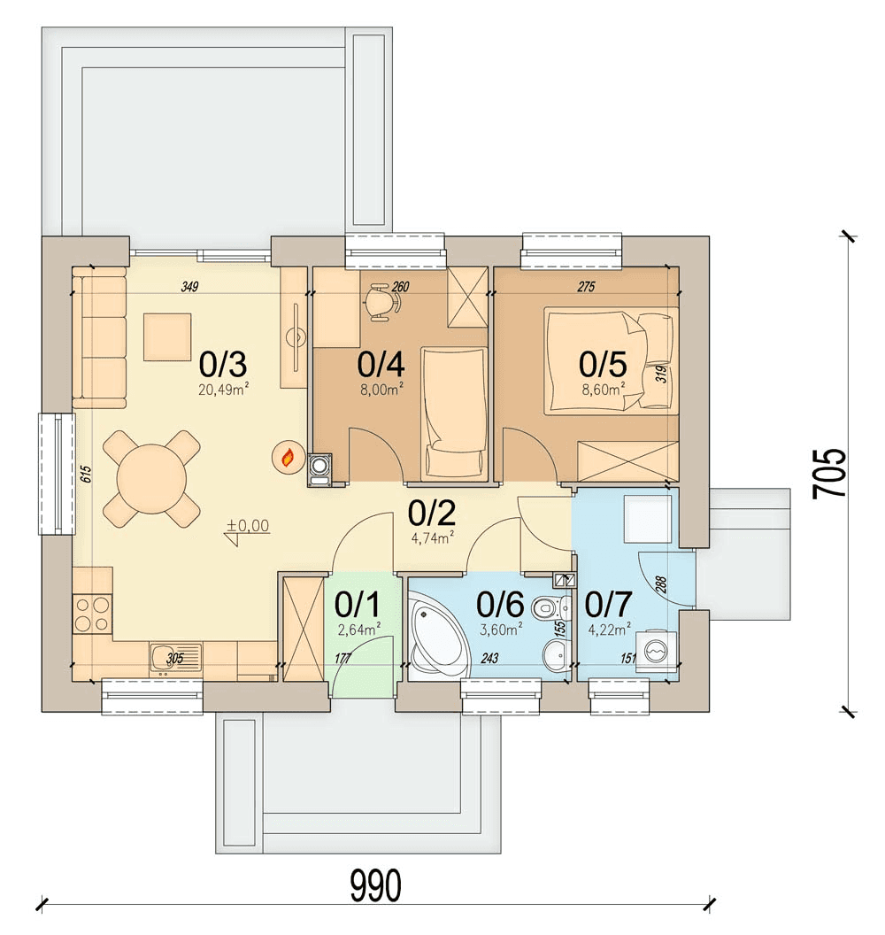 rzut parteru domu jednorodzinnego Mirabelka