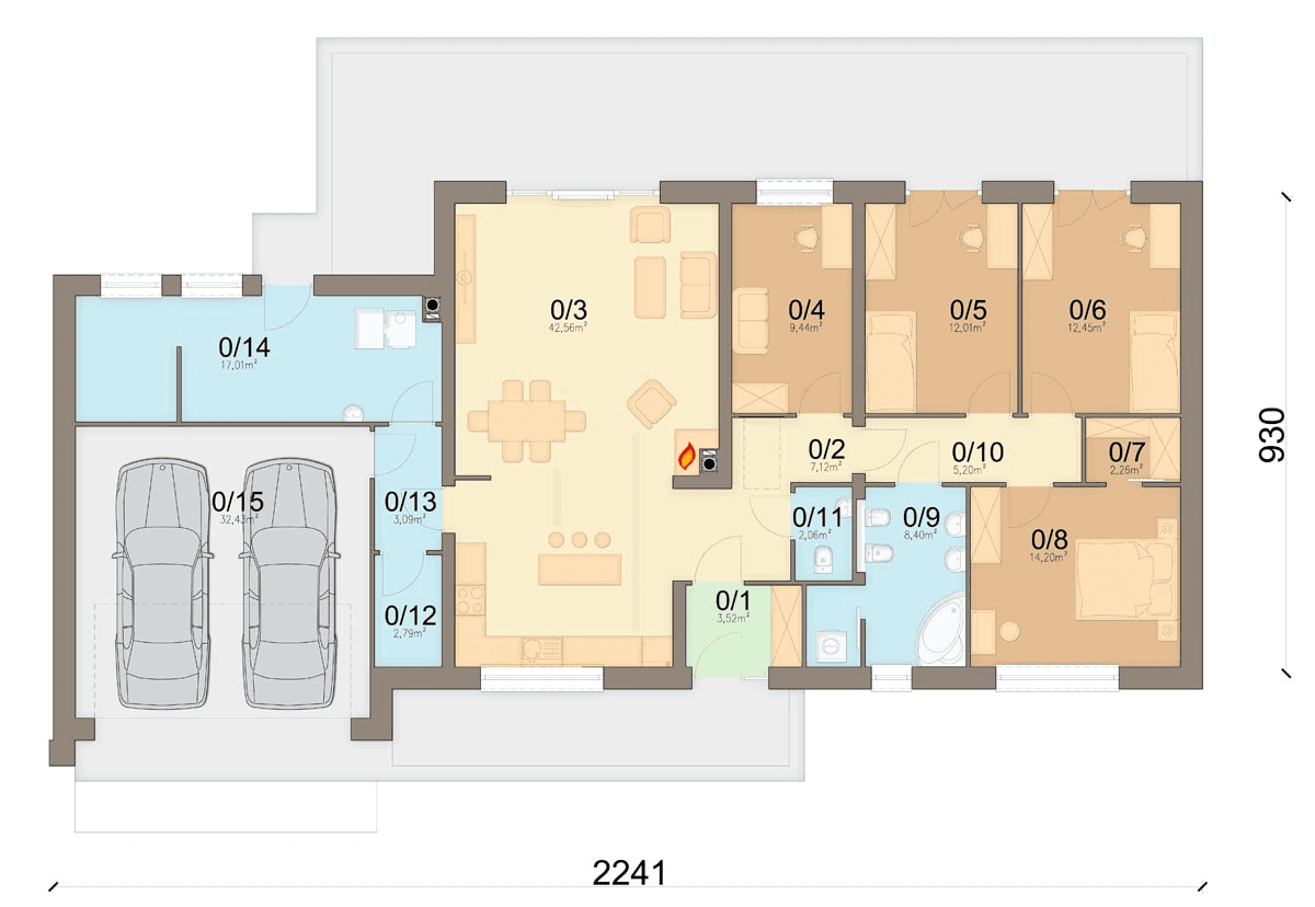 Rzut parteru domu jednorodzinnego Mochito 2