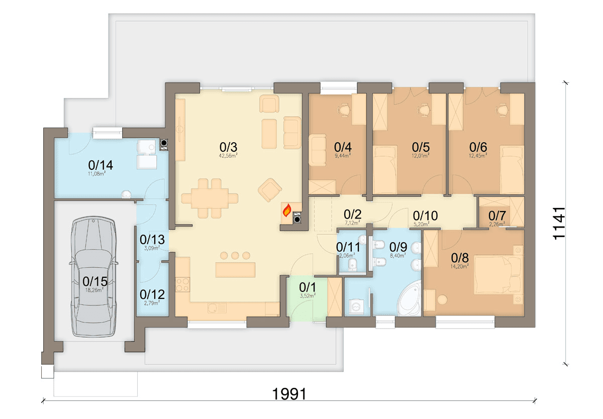 rzut parteru domu jednorodzinnego Mochito
