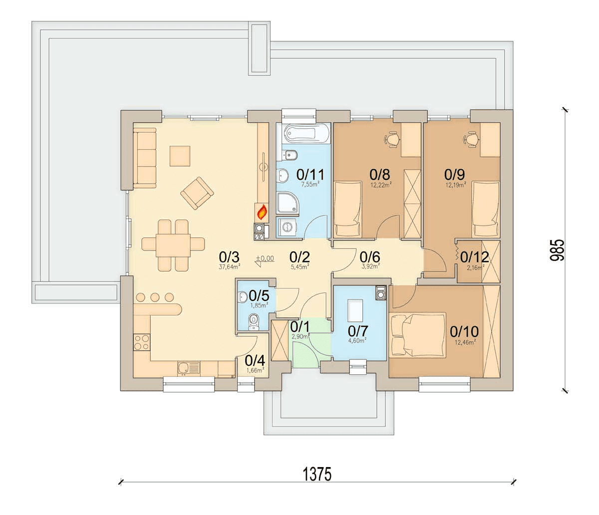 Rzut parteru domu jednorodzinnego Modello
