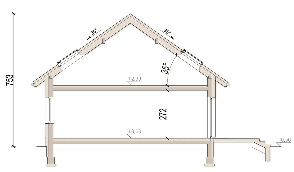 Przekrój domu jednorodzinnego Mokka 15
