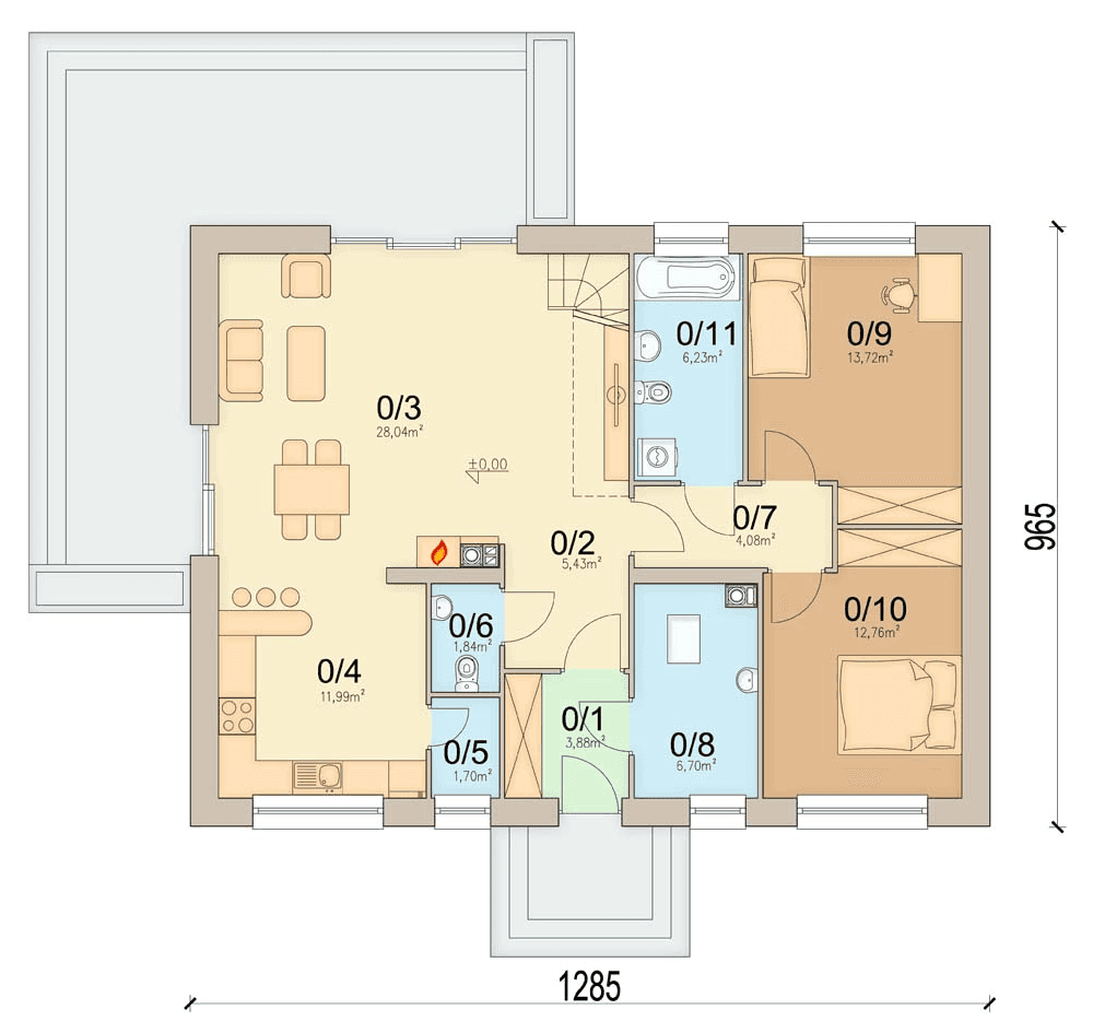 Rzut parteru domu jednorodzinnego Mokka 15