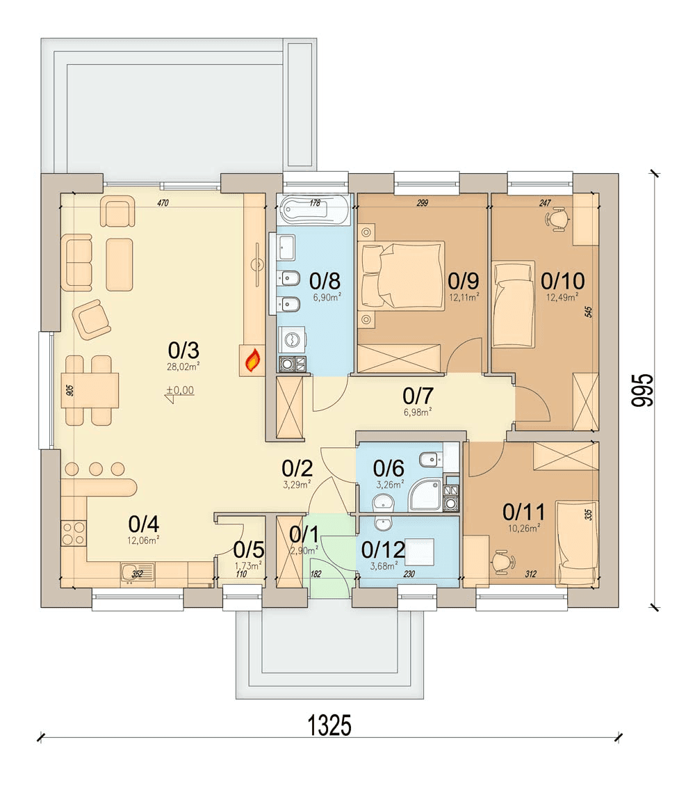 rzut parteru domu jednorodzinnego Mokka 16