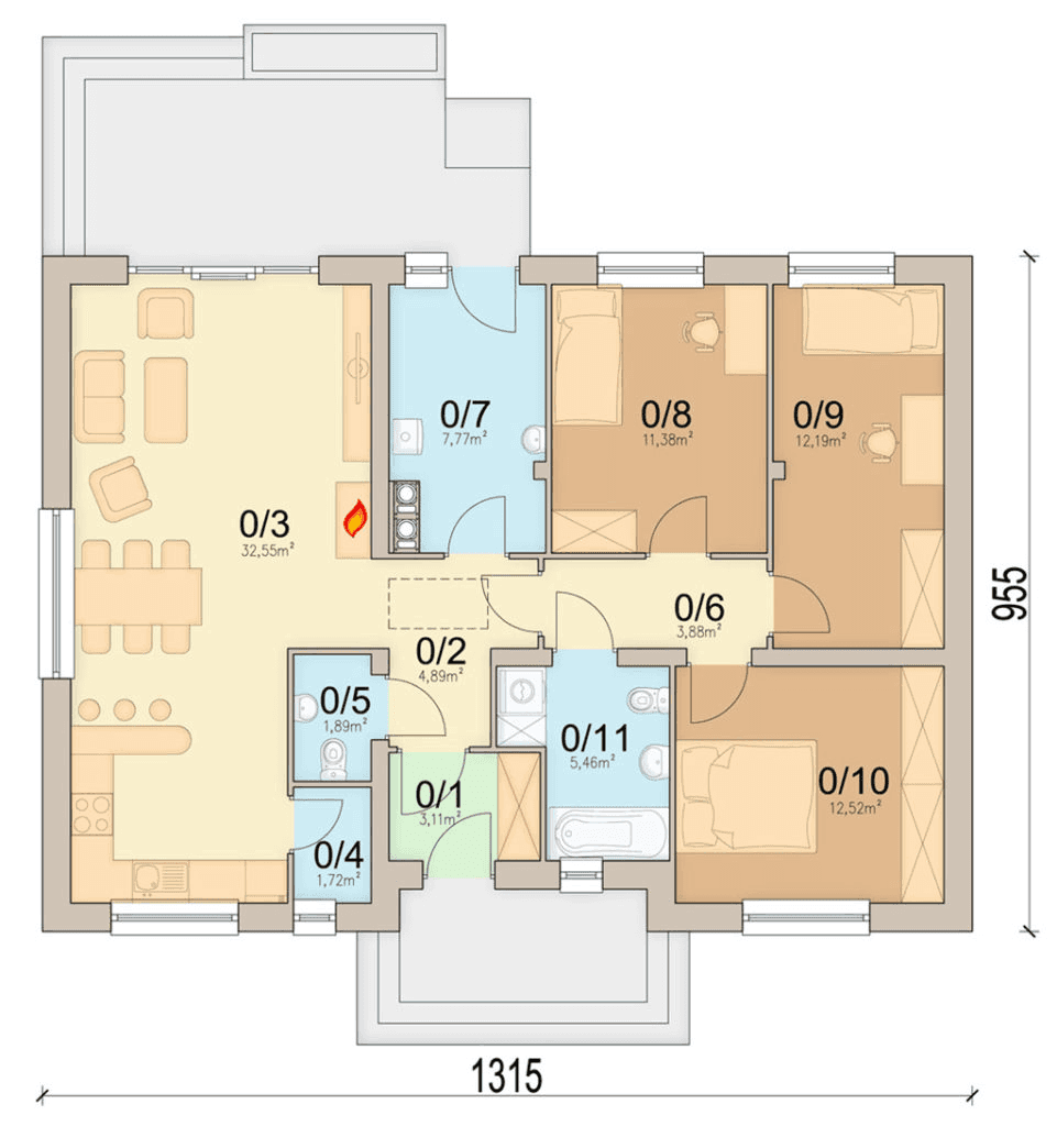 Rzut parteru domu jednorodzinnego Mokka 2