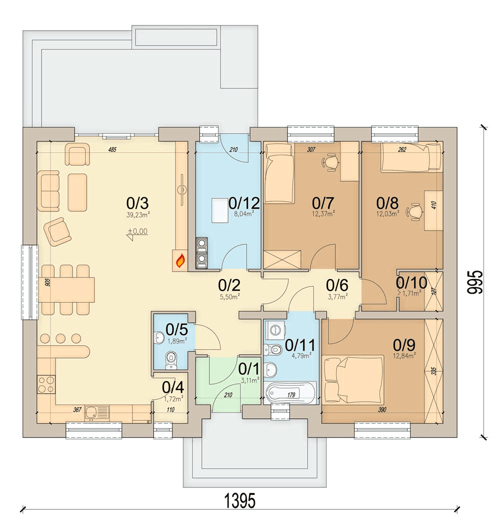 Rzut parteru domu jednorodzinnego Mokka