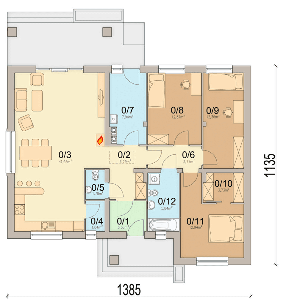 rzut parteru domu jednorodzinnego Mokka 4