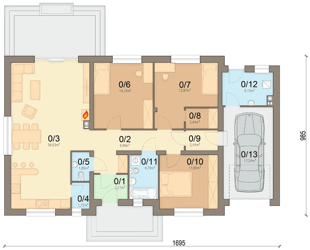 rzut parteru domu jednorodzinnego Mokka 5