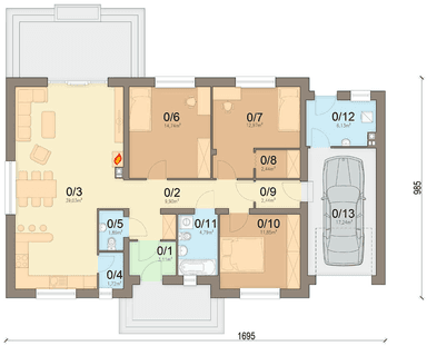 rzut parteru domu jednorodzinnego Mokka 5